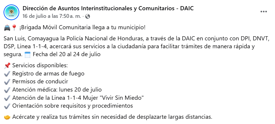 Captura de pantalla de la publicación