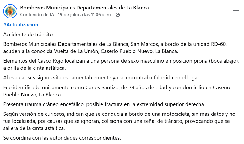 Captura de pantalla de la publicación
