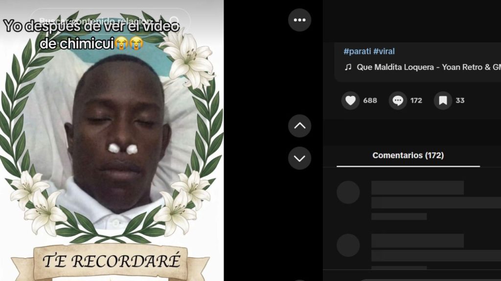 Captura de pantalla de una publicación en TikTok en la que se habla sobre el video filtrado de Chimicui Prendio rapando con muchacha, el cual se hizo viral en Twitter y Telegram