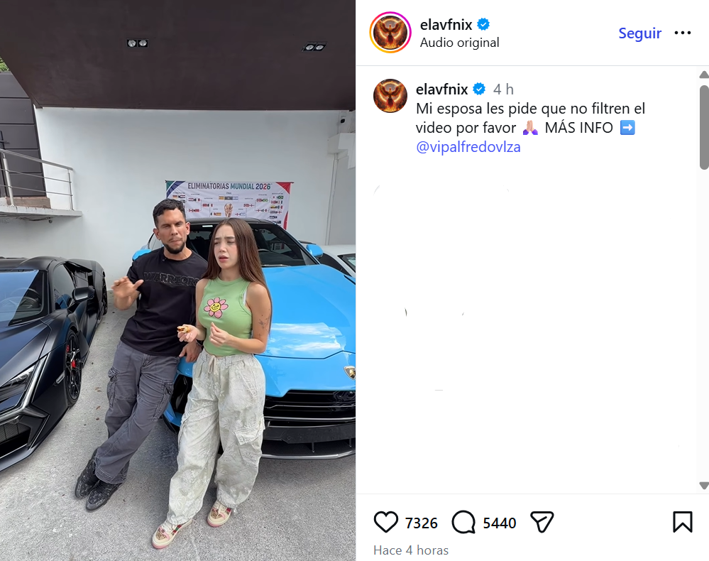 Captura de pantalla de la publicación donde Alfredo Valenzuela y su esposa Dominik Armenta hablan sobre el reto cumplido viral que es difícil de ver completo en Twitter, Telegram y el Naranja