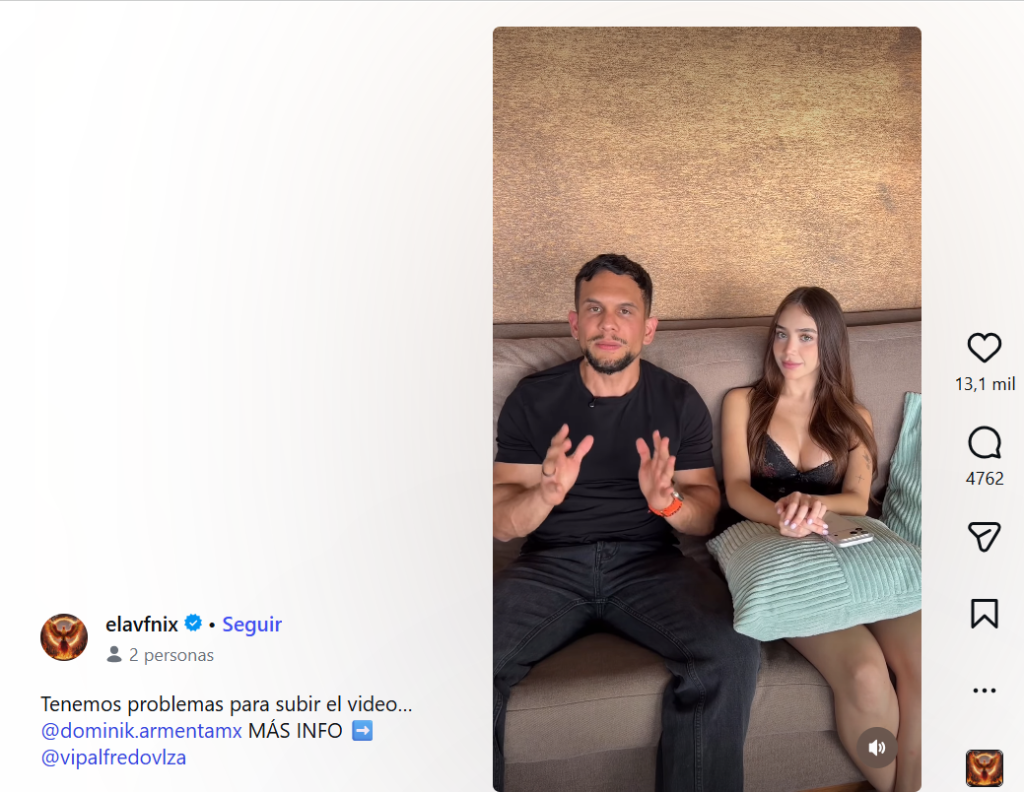Captura de pantalla de una publicación en la que Alfredo Valenzuela habla que su esposa filtró un video del spoiler de Dominik Armenta, lo que mostraría un antes del reto viral en el Naranja