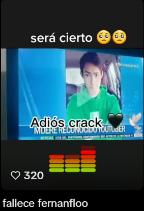 Captura de pantalla de una publicación en la que se lee que murió Fernanfloo, aunque no es verdad que falleció porque está vivo hoy 2026