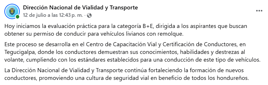 Captura de pantalla de la publicación