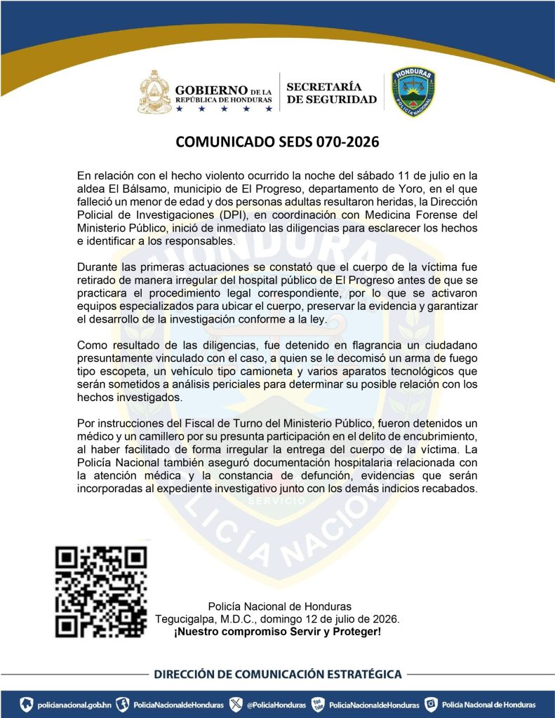Comunicado de la Policía