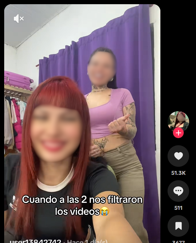 Captura de pantalla de una publicación en la que Morena Abigail y More hablan en TikTok sobre el supuesto video filtrado en Twitter y Telegram