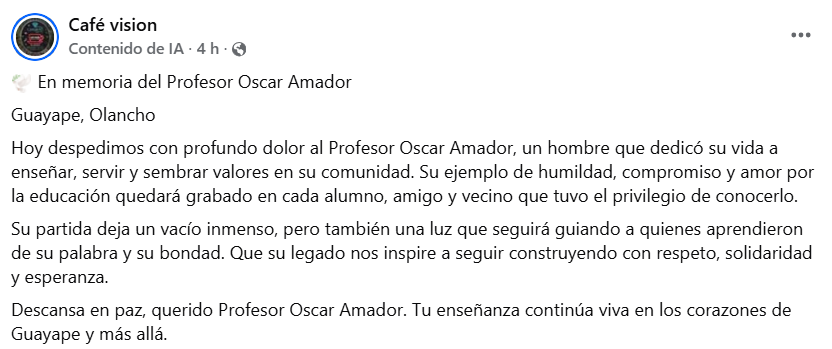 Captura de pantalla de la publicación