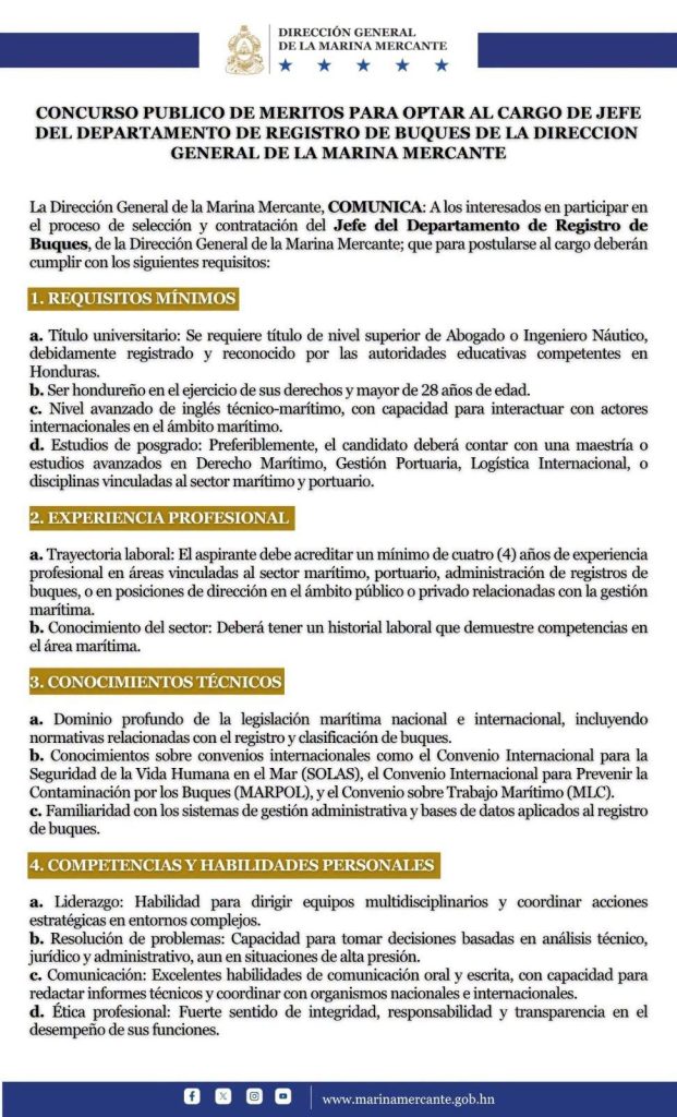 Requisitos para aplicar al cargo de Marina Mercante