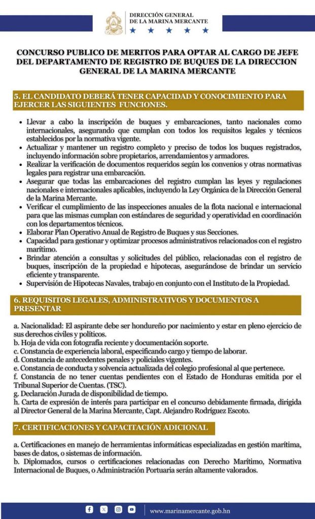 Requisitos para aplicar al cargo de Marina Mercante
