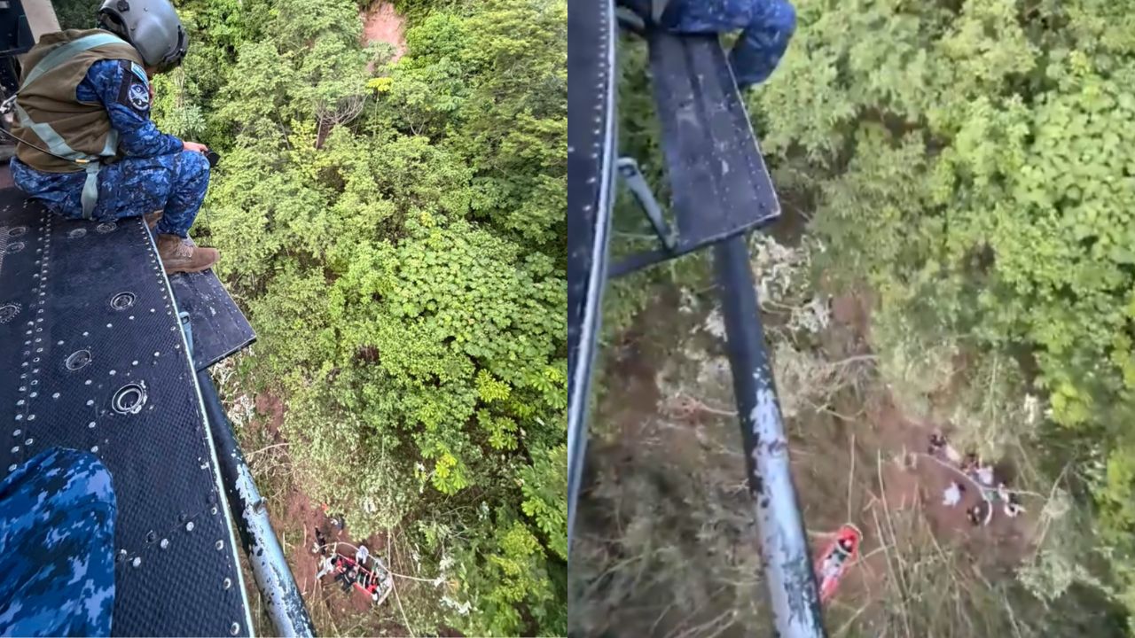 Videos: en helicóptero salvan a turista atrapada tras sufrir accidente en el bosque