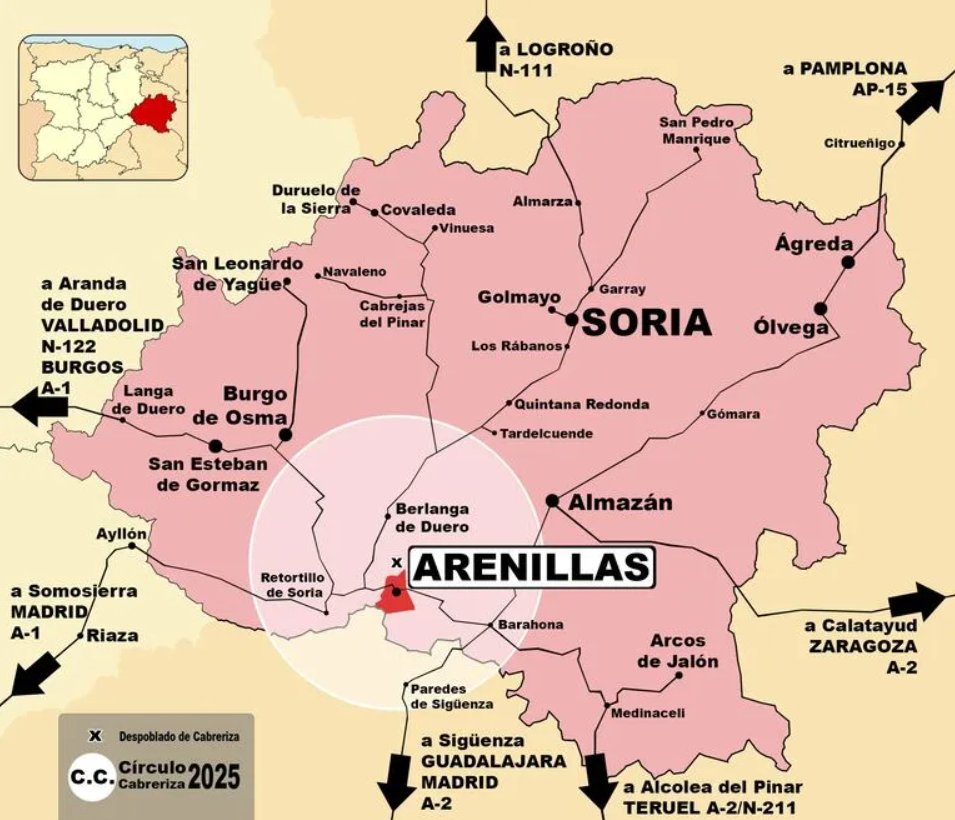 Mapa con la ubicación de Arenillas, en Soria, España