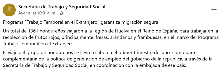 Captura de pantalla de la publicación
