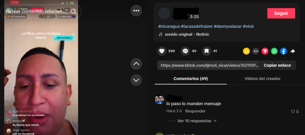 Captura de pantalla de una publicación en la que se habla sobre los supuestos videos filtrados de la Danny Salazar, los cuales son viral en Twitter y Telegram