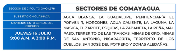 Lista de colonias que no tendrán luz este jueves debido a cortes de energía eléctrica programados por la ENEE