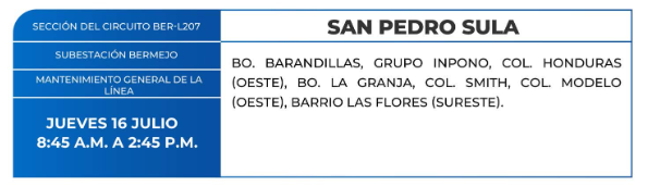 Lista de colonias que no tendrán luz este jueves debido a cortes de energía eléctrica programados por la ENEE