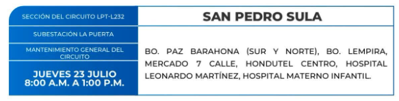 Lista de colonias que no tendrán luz este jueves debido a cortes de energía eléctrica programados por la ENEE