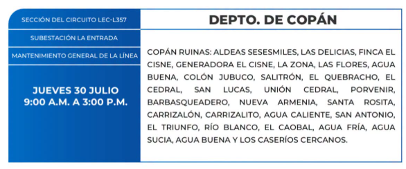 Lista de colonias que no tendrán luz este jueves debido a cortes de energía eléctrica programados por la ENEE