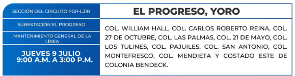 Lista de colonias que no tendrán luz este jueves debido a cortes de energía eléctrica programados por la ENEE