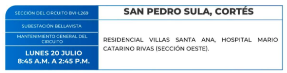 Lista de colonias que no tendrán luz este lunes debido a cortes de energía eléctrica programados por la ENEE