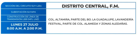 Lista de colonias que no tendrán luz este lunes debido a cortes de energía eléctrica programados por la ENEE