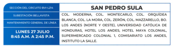 Lista de colonias que no tendrán luz este lunes debido a cortes de energía eléctrica programados por la ENEE