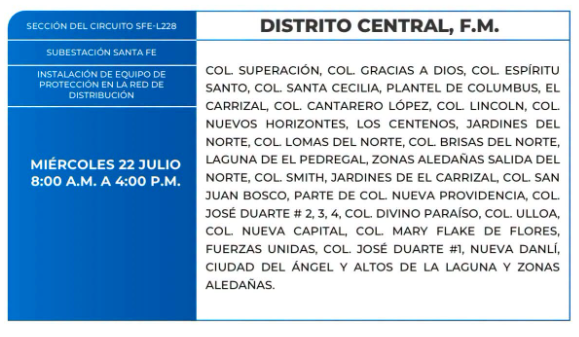 Lista de colonias que no tendrán luz este miércoles debido a cortes de energía eléctrica programados por la ENEE