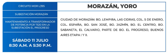 Lista de colonias que no tendrán luz este sábado debido a cortes de energía eléctrica programados por la ENEE