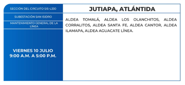 Lista de colonias que no tendrán luz este viernes debido a cortes de energía eléctrica programados por la ENEE