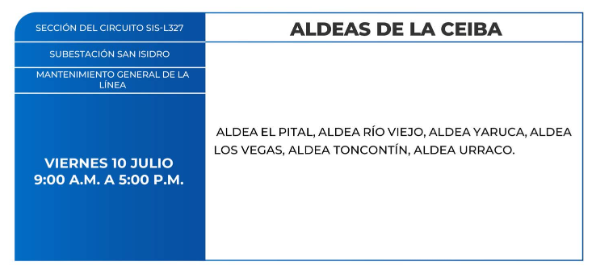 Lista de colonias que no tendrán luz este viernes debido a cortes de energía eléctrica programados por la ENEE