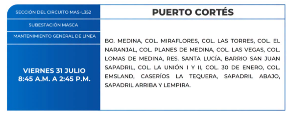 Lista de colonias que no tendrán luz este viernes debido a cortes de energía eléctrica programados por la ENEE