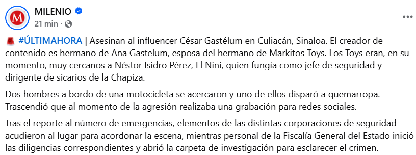 Captura de pantalla de una publicación en la que se indica que César Gastelum es hermano de Ana Gastelum, aunque de momento no se ha confirmado quién es su familia, como padres, hermanos o incluso hijos