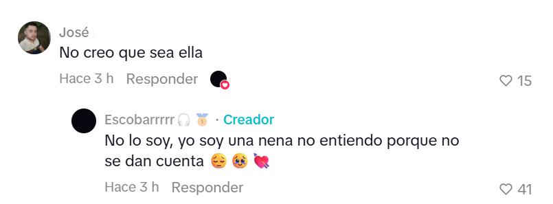 Captura de pantalla de un comentario en el que Jazmín Escobar desmiente ser la del supuesto video filtrado en Twitter, Telegram y Ltube y que es viral en Paraguay