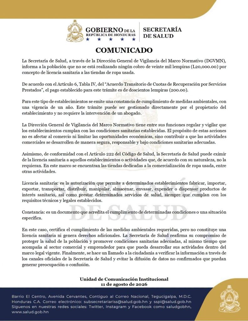 Comunicado de la Sesal