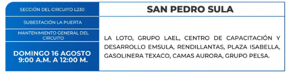 Lista de colonias que no tendrán luz este domingo debido a cortes de energía eléctrica programados por la ENEE