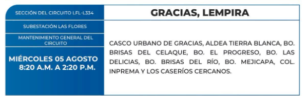 Lista de colonias que no tendrán luz este miércoles debido a cortes de energía eléctrica programados por la ENEE