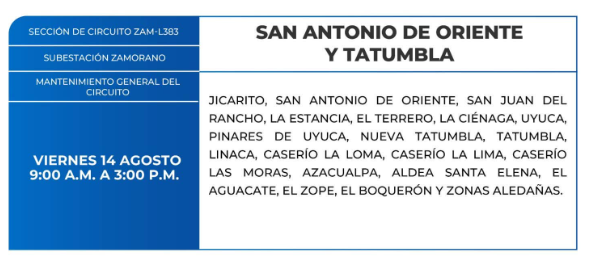 Lista de colonias que no tendrán luz este viernes debido a cortes de energía eléctrica programados por la ENEE