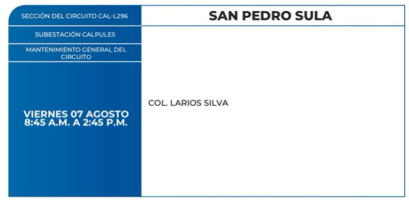Lista de colonias que no tendrán luz este viernes debido a cortes de energía eléctrica programados por la ENEE