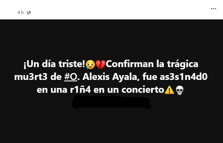 Captura de pantalla de una publicación que generó que posteriormente se difundieran noticias falsas indicando que murió Alexis Ayala, aunque no es verdad que el actor falleció porque está vivo