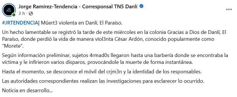 Captura de pantalla de la publicación