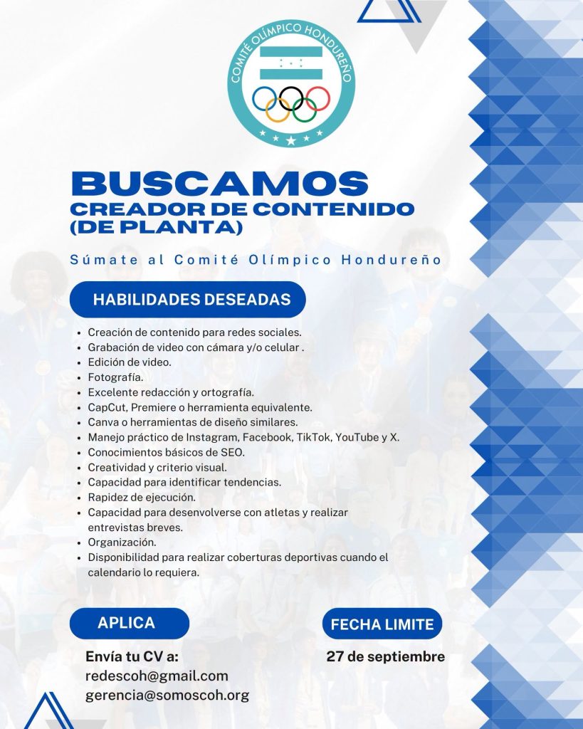 Requisitos para aplicar a la vacante del Comité Olímpico Hondureño