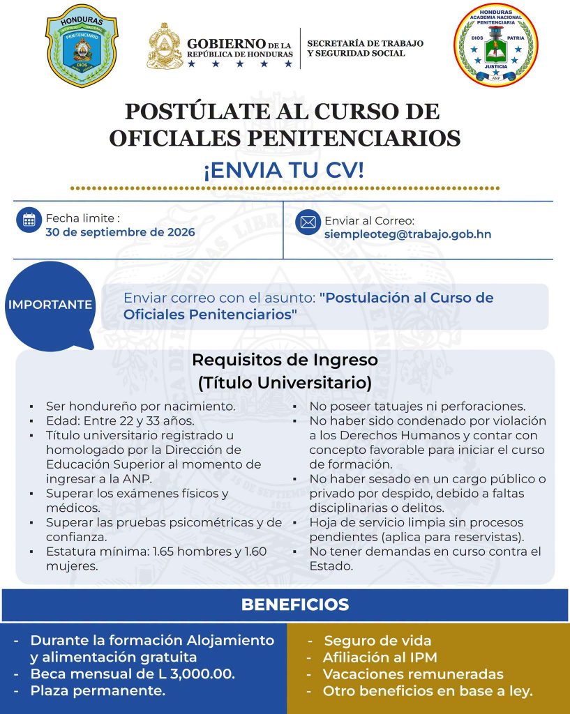 Anuncio sobre el Curso de Oficiales Penitenciarios