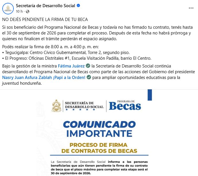 Captura de pantalla de la publicación