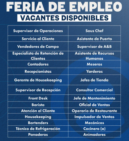 Lista de vacantes disponibles en la feria de empleo de Roatán