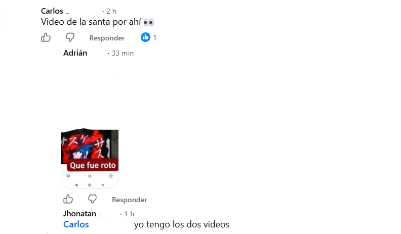 Captura de pantalla de un comentario que habla sobre los supuestos videos filtrados de La Santa Oficial, hermana de la tiktoker peruana La Cachame que es viral en Twitter, Telegram y Ltube por una filtración