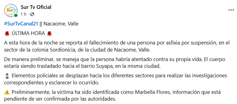 Captura de pantalla de la publicación