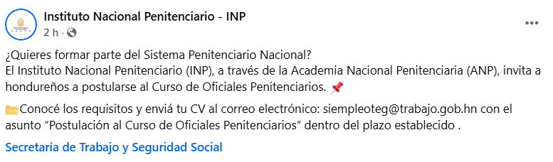 Captura de pantalla de la publicación
