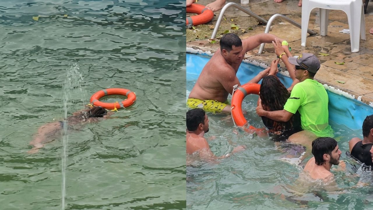 Imagen de Vídeo: Mujer queda inconsciente en piscina tras lanzarse de un tobogán