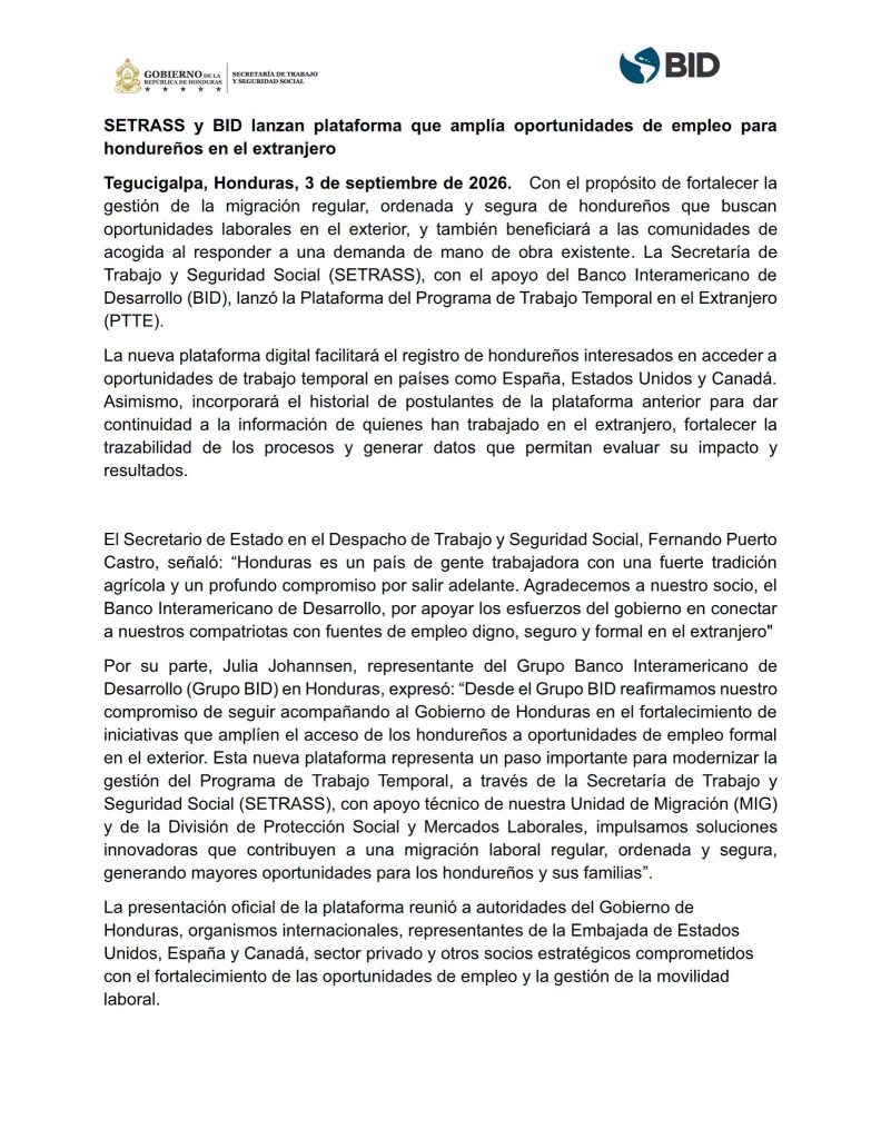 Comunicado de la Secretaría de Trabajo