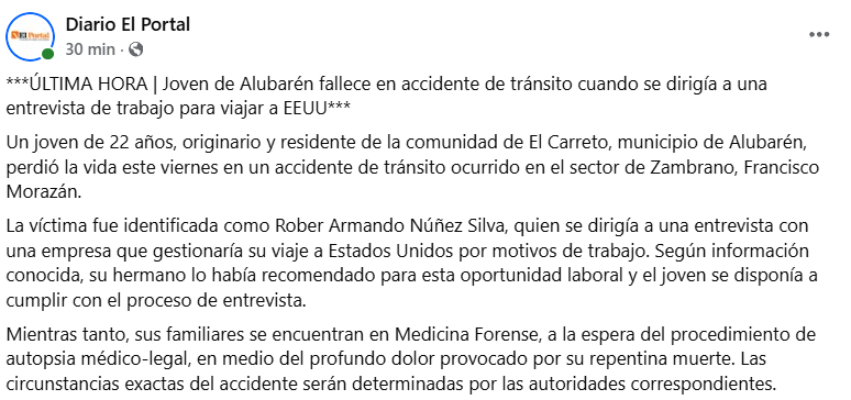 Captura de pantalla de la publicación