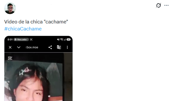 Captura de pantalla de una publicación en Twitter sobre el video filtrado de La Cachame, tiktoker peruana que es viral en Telegram y Ltube por una filtración