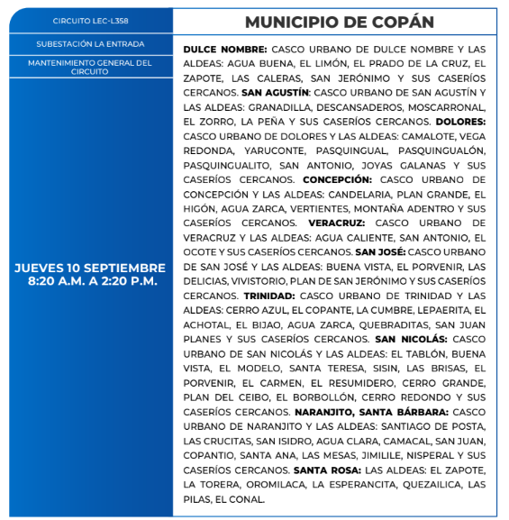 Lista de colonias que no tendrán luz este jueves debido a cortes de energía eléctrica programados por la ENEE
